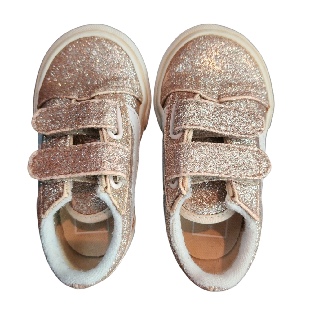 Vans Old Skool V Glitter Skate Shoe Gold Size 6 EUC